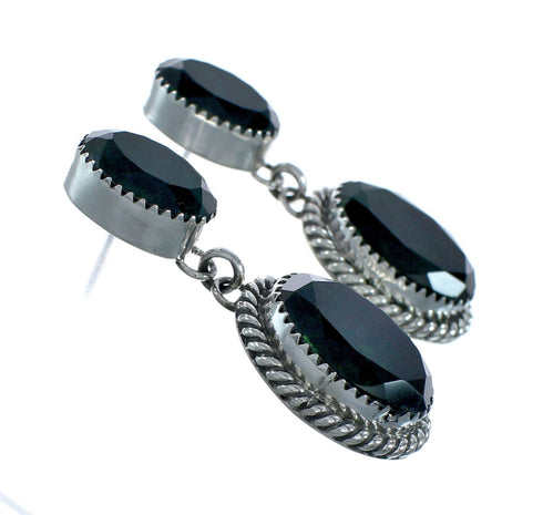 Native American Emerald Sterling Silver Post Dangle Earrings X10559